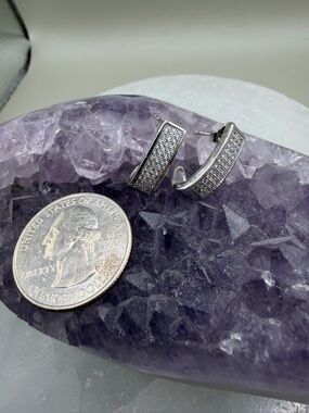 Sterling Silver Pave Hoop Earrings